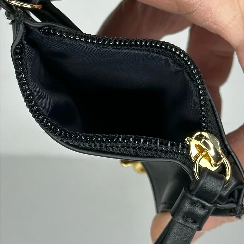 Tommy Hilfiger Coin Purse Black Faux Leather‎ Gold Letter Logo